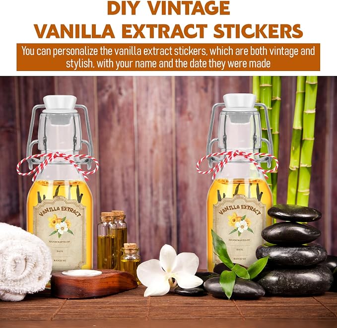 20 Pack Swing Top Glass Vanilla Extract Bottles 4 oz with Lids, Funnel and Vanilla Extract Labels, Boston Vanilla Bottles for Syrup Gift, Flip Top Glass Jars