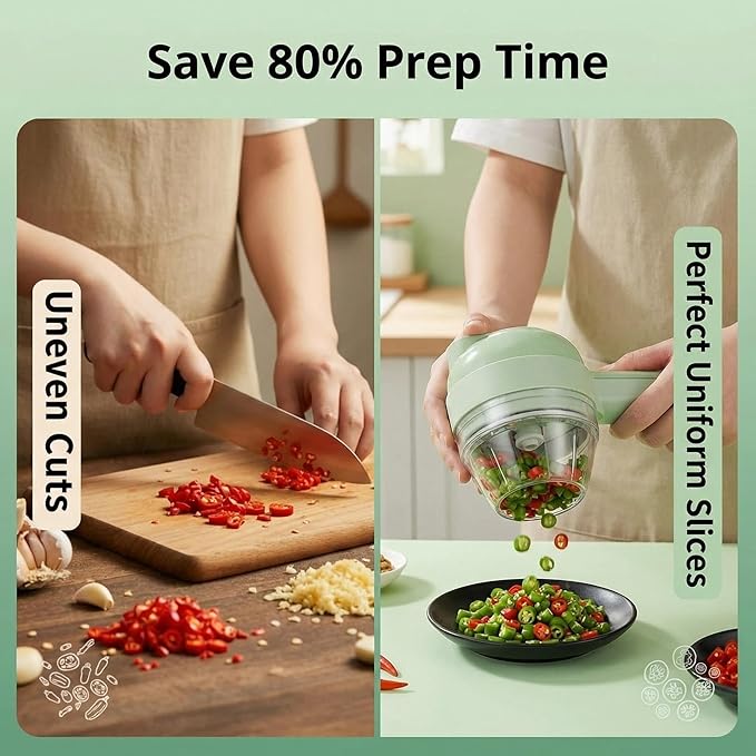 4-in-1vegetable cutter,multi functional electric vegetable slicers,garlic chopper mini, garlic food processor, electric wireless food slicer