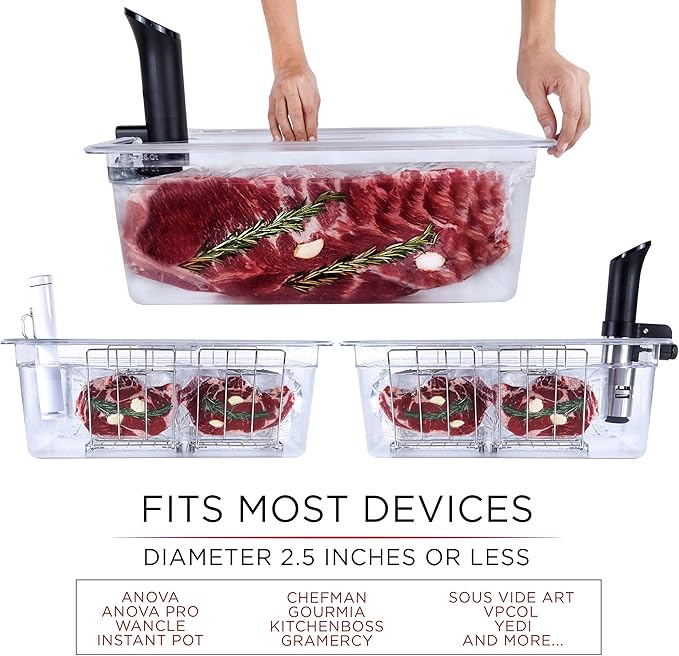 VÄESKE Large Sous Vide Container with Lid and Rack Kit | 26 QT | Durable Polycarbonate and Rust-Resistant Stainless Steel Sous Vide Accessories | Works with Anova, Inkbird, and Most Sous Vide Cookers