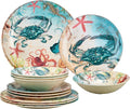 UPware 12 Piece Crab Melamine Dinnerware Sets, Outdoor Dishes Set, Plates and Bowls Sets, Service for 4, Multicolor