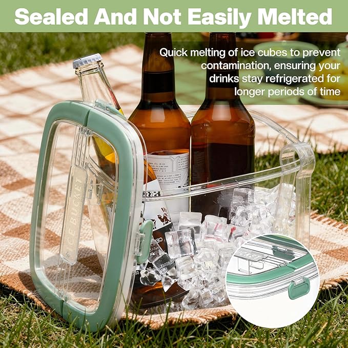 5L Ice Cube Storage Bin with Lid and Tong, Clear Ice Bucket for Freezer Portable Plastic Refrigerator Containers Wine Ices Bucket with Handle for Whiskey Cocktail Bar Parties Outdoor Camping