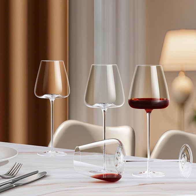 Crystal Wine Glasses Set of 4, Hand Blown Wine Glass 22OZ, Wine Glasses for Red/White, Thin Rim, Long Stem, Unique Gift for Wedding, Christmas