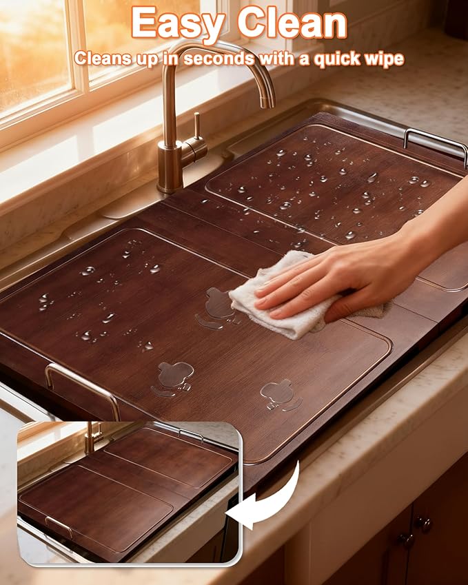 UTCG Noodle Board Stove Cover: 29.5×22 inch Bamboo Foldable Multiple Stove Top Cover with Handles for Gas & Electric Stoves - As Kitchen Sink Cover ＆ Decorative Tray for Prep Space