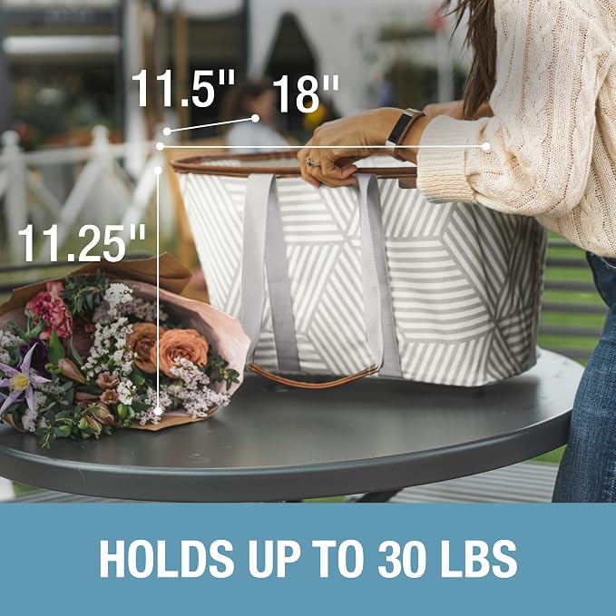 CleverMade Collapsible LUXE Tote, 30L Foldable Grocery Shopping Bag, Reusable
