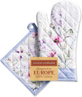 Maison d' Hermine 100% Cotton Oven Mitt & Pot Holder Set (7.5"x13" & 8"x8") Heat Resistant BBQ Cooking Gloves with Loop Baking Grilling Kitchen Gifts for Mothers Day Spring/Summer (Summer Floral)