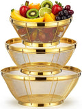 Baderke 3 Pieces Stainless Steel Gold Colander Metal Strainer with Handle Pasta Gold Colander for Kitchen Draining Pasta Rinsing Vegetables Rice Food, 3 Sizes (1.5-3-5 Quart,Novel)
