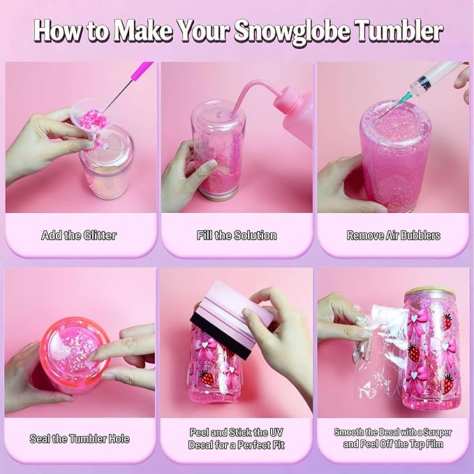 LEGEOS 2 Pack Snow Globe Tumbler Starter Kit, 16oz Pre-Drilled Double Wall Acrylic Cups for DIY Crafting | Includes Blank Cups,4 Cup Wraps, Cradle, Mixed Glitters & Tools | Gifts for Women