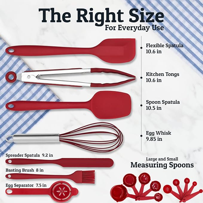 Priority Chef 6Pc Stainless Steel Mixing Bowls with Lids Set, Huge 7 Qrt Size Metal Bowl Set for Kitchen, 3 Graters, Non-Slip Bases & Silicone Utensils Set, Red