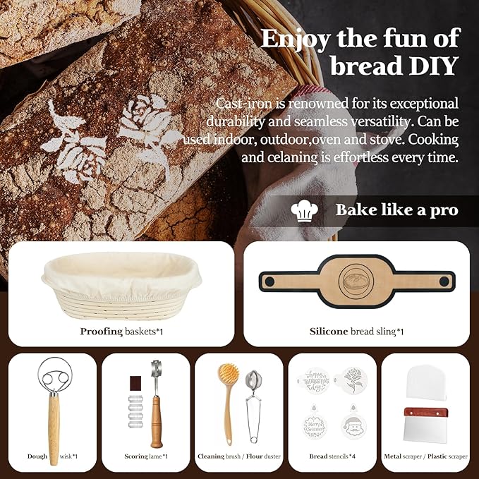 Cast Iron Sourdough Loaf Pan with Lid, Oval Dutch Oven for Bread Baking, Pre-Seasoned Sourdough Baking Supplies Kit, Cast Iron Dutch Oven for Homemade Bread, Sourdough Bread Pan