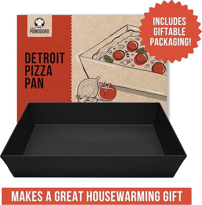 Chef Pomodoro Detroit Style Pizza Pan, 10 x 14 inch, Hard Anodized Rectangular Aluminum Deep Dish Pizza Pan, Pre-Seasoned Bakeware Kitchenware | Pre-Seasoned Nonstick Rectangular Bakeware, 2.5in Deep, Great for Casseroles, Focaccia & Deep Dish Desserts