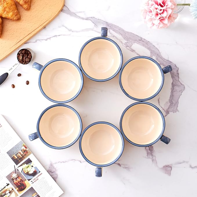 Coffeezone Set of 6 Cups Vintage Design 12 oz Professional Barista Ceramic Latte Art Cappuccino Cups Set (Beige * 6)