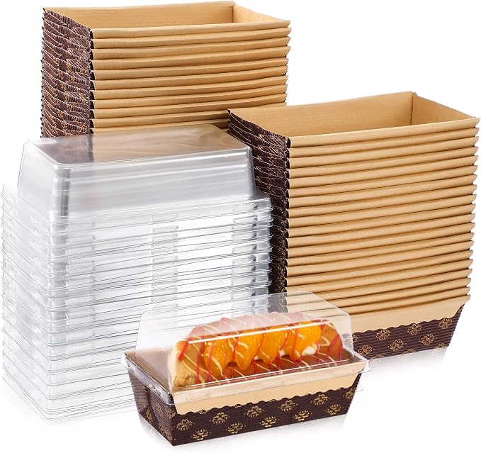 Sabary 50 Pcs Paper Baking Loaf Pan with Lids Disposable Paper Pans Mold for Christmas Winter Birthday Cake Bread Bakery Holiday Gifts(5.91 x 2.48 x 1.94 Inches)