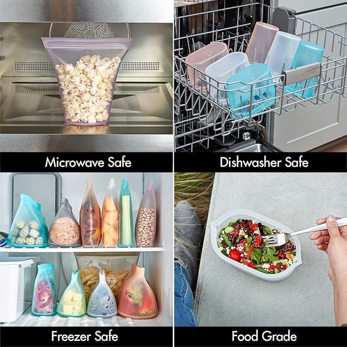 Zip Top Reusable Food Storage Bags | Sandwich Bag [Teal] | Silicone Meal Prep Container | Microwave, Dishwasher and Freezer Safe | Made in the USA