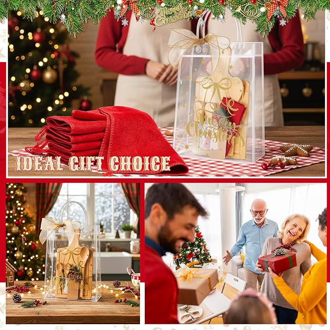 Acellegic 6 Sets Christmas Cheese Cutting Board Gift Set, Bamboo Charcuterie Board with Fork Spoon Knives Towels Bags Tags Ribbon Christmas Kitchen Gifts for Bridal Baby Shower Housewarming Party