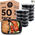 50 Pack (100-Piece) 32 oz Sturdy Leakproof 2-Compartment Meal Prep Containers with Lids, Plastic Food Storage Containers for Lunch, Microwave, Freezer, and Dishwasher Safe Takeout Containers