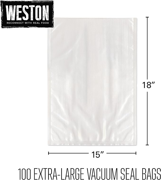 Weston Vacuum Sealer Bags, 2 Ply 3mm Thick, for NutriFresh, FoodSaver & Other Heat-Seal Systems, for Meal Prep and Sous Vide, BPA Free, 15" x 18" (Extra Large), 100 Count, Clear | 2 Ply 3mm Thick | Compatible With NutriFresh & FoodSaver | BPA Free | 10...