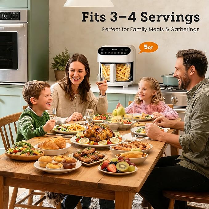 Kismile 5QT Glass Air Fryer, BPA-Free Non Toxic AirFryer with Digital Touch Control, 1500W Portable Airfryer, Dishwasher Safe Basket, Up to 400°F, Cooks with 95% Less Oil(White)