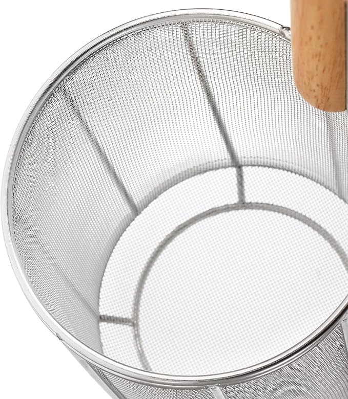 TOPZEA Spaghetti Pasta Strainer Spoon, Stainless Steel Noodle Strainer with Wood Handle, Kitchen Mesh Spider Strainer Food Strainer, Deep Fry Basket for Rinsing, Straining, Draining