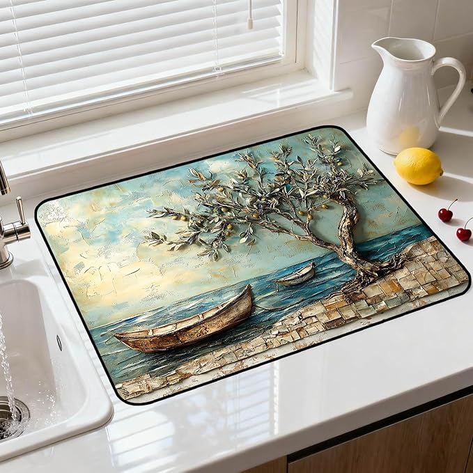 Stove Top Cover for Electric Stove, Vintage Farmhouse Style Glass Cooktop Protector, Multi-functional Kitchen Counter & Washer Top Cover
