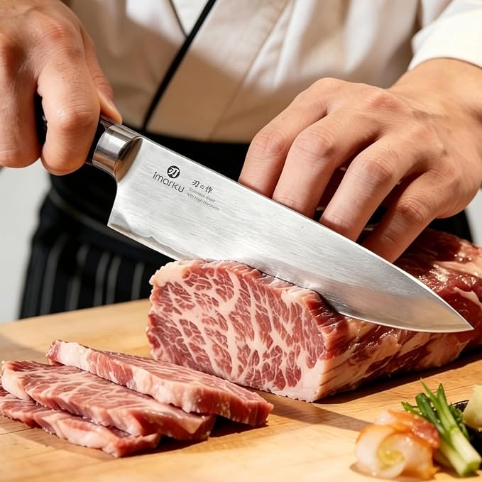 imarku 8.5 Inch Japanese Chef Knife, Ultra Sharp 10Cr15Mov Stainless Steel, Triple-Layer Composite Blade, Ergonomic Pakkawood Handle, Professional Kitchen Knife, Gift for for Woman and Man
