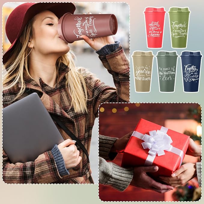 Pickmesh 15 Pcs Employee Appreciation Gifts Bulk 16 oz Plastic Tumblers with Lids Graduation Teacher Appreciation Gifts Reusable Coffee Cups for Staff Volunteer Coworker Team (Morandi Color 2)