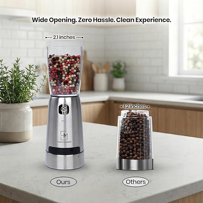 Electric Salt and Pepper Grinder Set – Rechargeable Stainless Steel Mills – Upgraded 800mAh Battery, Large 200ml Capacity, & 5 Adjustable Coarseness Levels – Kitchen Seasoning Tools