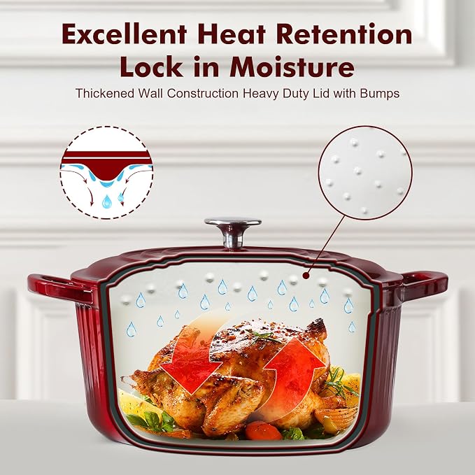 SENSARTE Enameled Cast Iron Dutch Oven Pot with Lid 3.5/5.5/6.5 Quart Heavy-Duty Round Dual Handles Kitchen Pot with Cotton Potholders & Silicone Trivet, Pot for Bread Baking, Stews, Braising, Roasting, Oven Safe, 5.5 Quart, Red