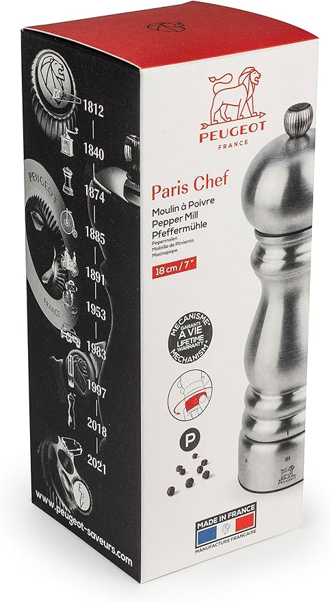 Peugeot - Paris Chef u'Select Manual Pepper Mill 7"/18cm - Adjustable Grinder - Stainless Steel