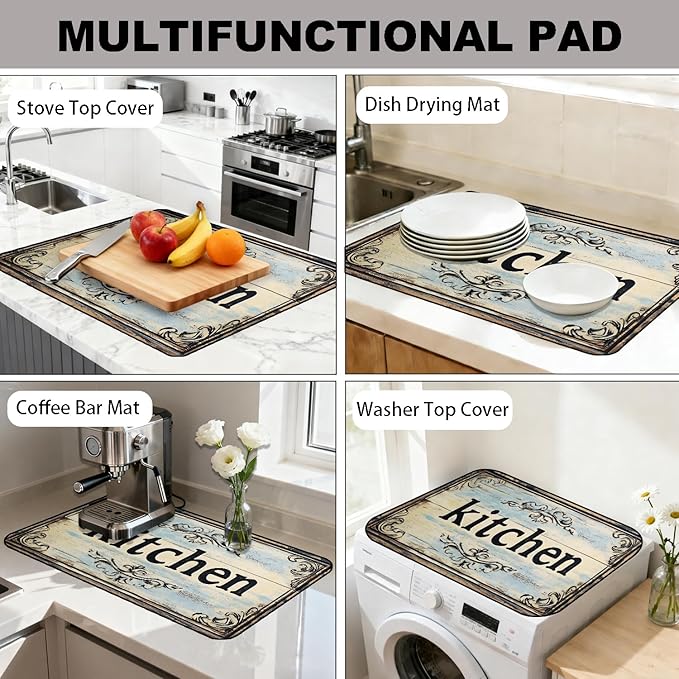 Stove Top Cover for Electric Stove, Vintage Farmhouse Style Glass Cooktop Protector, Multi-functional Kitchen Counter & Washer Top Cover