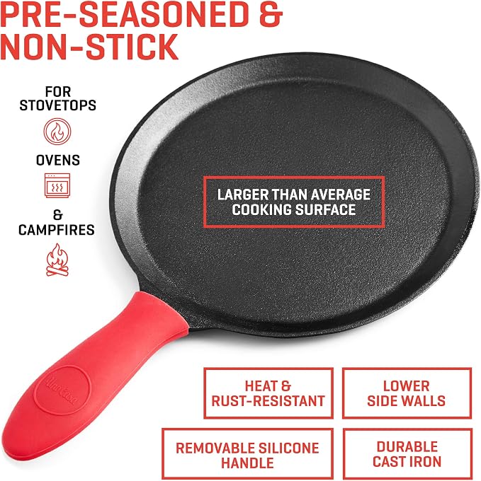 Uno Casa Cast Iron Tortilla Press 8 Inch - Bundle of Skillet for Roti / Comal Pan, Tawa / Dosa Pan Pataconera, Comales para Tortillas