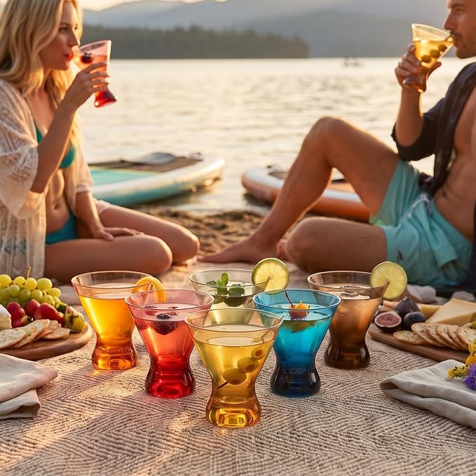 13-Ounce Colorful Pastel Plastic Stemless Martini Glasses (Set of 4), Martini, Margarita, Champagne & Cocktail Reusable Glasses, BPA-Free, Shatter-Proof, Dishwasher-Safe, Poolside Perfect, Outdoors