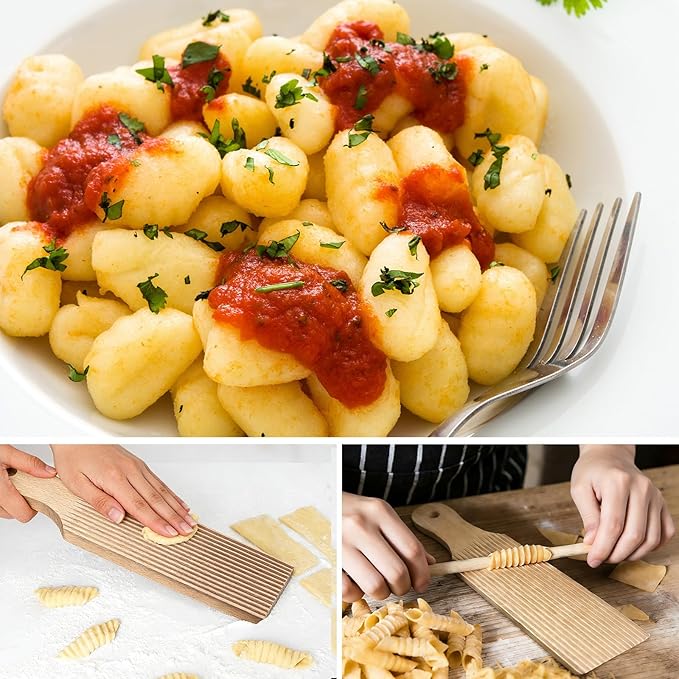 Pasta Making Tools 9 Pcs with Pasta Drying Rack, Threaded Rolling Pin, 2 Rolling Pins, Gnocchi Board, Dough Cutter, Wheel Cutter, 2 Ravioli Stamps,Pasta Making Kit Accessories for Home