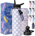 DYSANKY Water Bottle Gift– Insulated Stainless Steel Bottle with Carrier Bag, Strap & Gift Box – BPA-Free – Ideal for Hiking, Camping & Travel - Purple Bow 40 oz