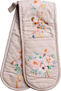 Maison d' Hermine Double Oven Mitts 100% Cotton 7"x35" Double Oven Mitt Heat Resistant BBQ Cooking Gloves with Loop Baking Grilling Gifts for Mothers Day Spring Summer (Ibiza - Beige)