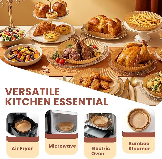 500 Pcs Round Air Fryer Liners Disposable, Paper Liners for Air Fryer Basket, Parchment Paper Air Fryer Liners, Non-Stick and Oil Proof for Easy Cleanup, Parchment Paper Round for Bread, Fries, Pizza