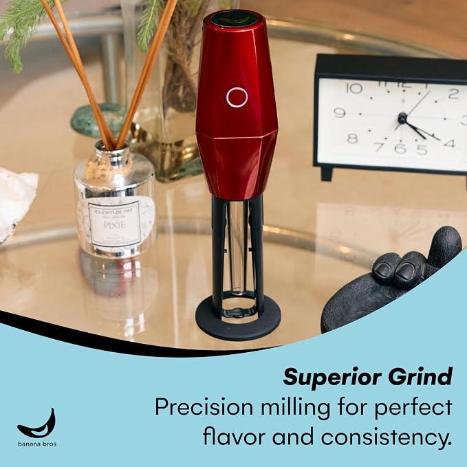 Banana Bros OTTO Electric Smart Spice Grinder - Automatic Herb Grinder with Smart Technology - Rechargeable via USB - Portable Milling for Dry Herbs and Spices - Red - No Carrying Case