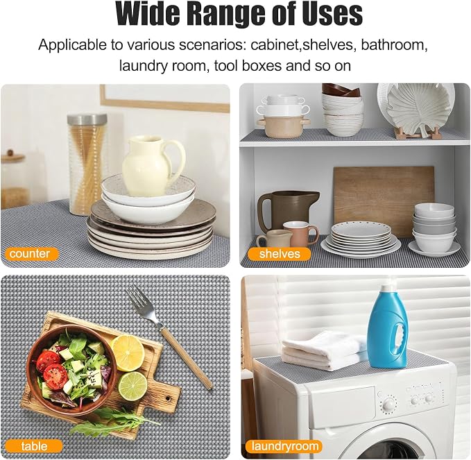 Songrey Non-Adhesive Drawer and Shelf Liner, Non Slip Cabinet Liners, Protect Kitchen Cupboard, Bathroom Drawers, Breathable, Thick Strong Grip mat (20IN x 20FT, Dark Gray)