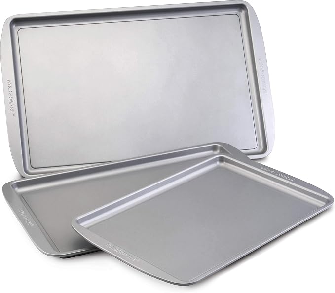 Farberware Nonstick Bakeware 3-Piece Cookie Pan Set, Baking Sheet Set, Gray