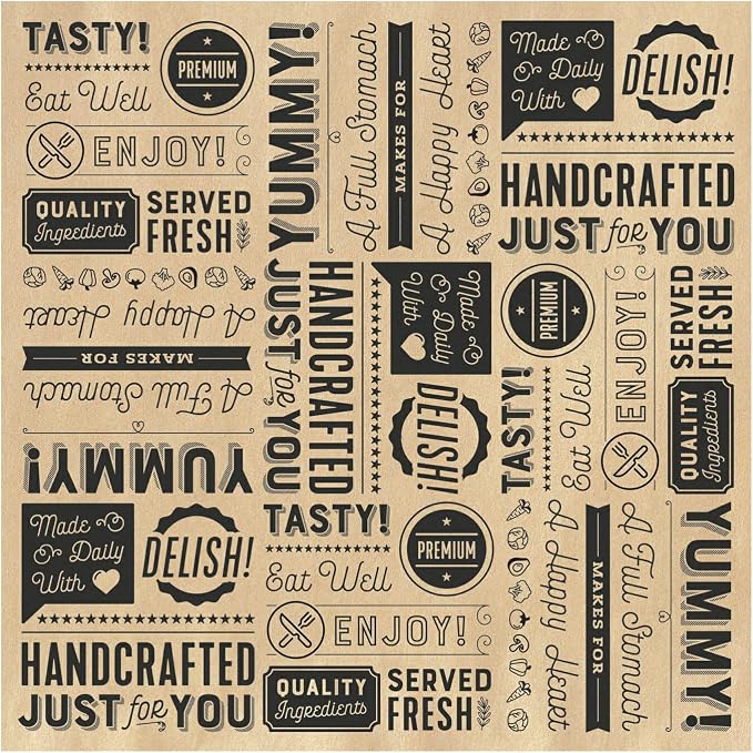 G.E.T. P-GT-1212-BR 12" x 12" Brown Food Word Text Grease-Resistant Food-Safe Wrap Paper, Deli Wrap, Clipper Mill (1000 Pieces)