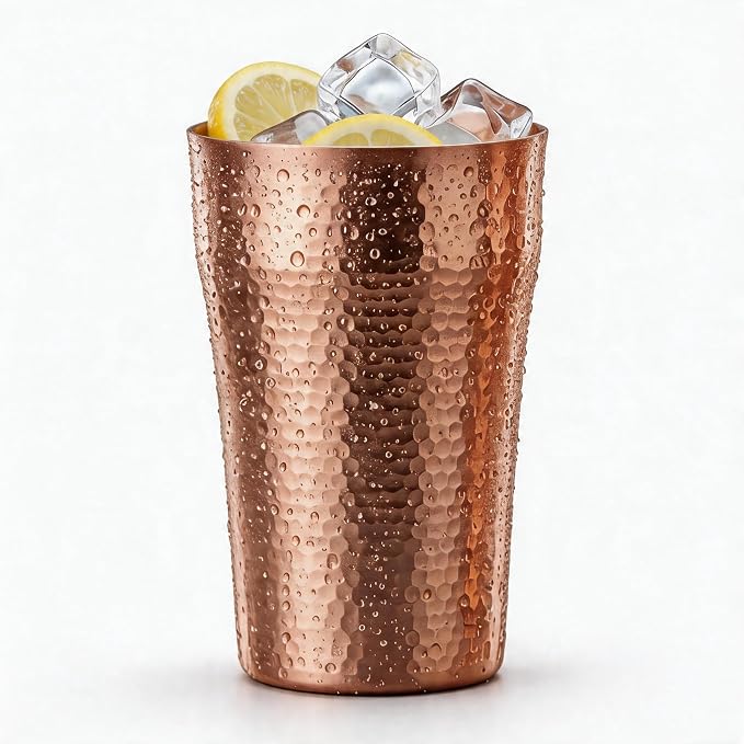 YJX 13.5oz Pure Copper Cup for Drinking, Hammered Copper Tumbler, 100% Solid Copper Drinking Cup for Water, Whiskey, Cocktails, Vintage Bar Ware, Handcrafted Teacup Gift