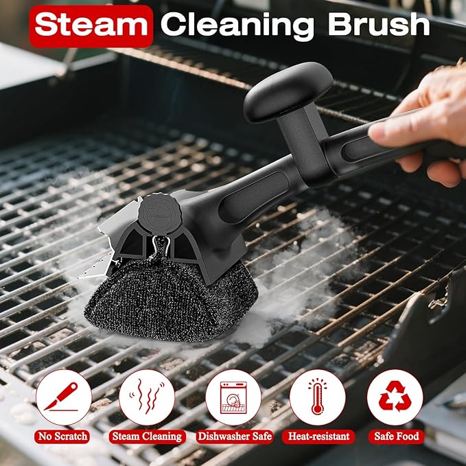 Grill Brush Outdoor Cleaning Tool - 18.5" Long Handle BBQ Accessories Scraper Cleaner Brush with Replaceable Bristle Free Head, Stainless Steel Grates, Gifts for Men/Dad