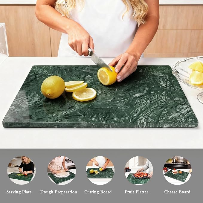 Large Marble Cutting Board for Kitchen 16x20 Inch - Stone Granite Cutting Board | Multi-Functional Marble Pastry Board for Cheese,Charcuterie - Wedding Gift, House Warmingr(Green16 x 20)