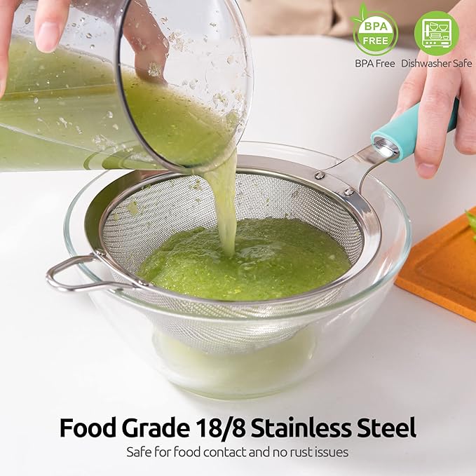 U-Taste 12 Piece Measuring Cups and Spoons Set in 18/8 Stainless Steel (Multicolors), and 18/8 Stainless Steel 5.5 inch 30 Mesh Strainer (Aqua Sky)