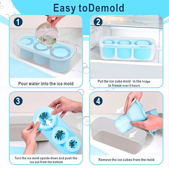 1pc Tumbler Ice Tray for Stanley/Yeti/Simple Modern etc. 40oz Tumblers, Silicone Ice Cube Tray for Tumblers with Bin and Lid, Blue