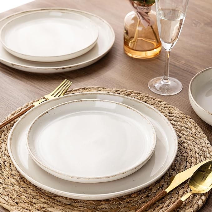 AmorArc Dinnerware Sets with Pasta Bowls for 4, Handpainted Stoneware Plates and Bowls Set with Rustic Terracotta Underside, Scratch Resistant Dishes Set, Dishwasher & Microwave Safe, 16 Pcs