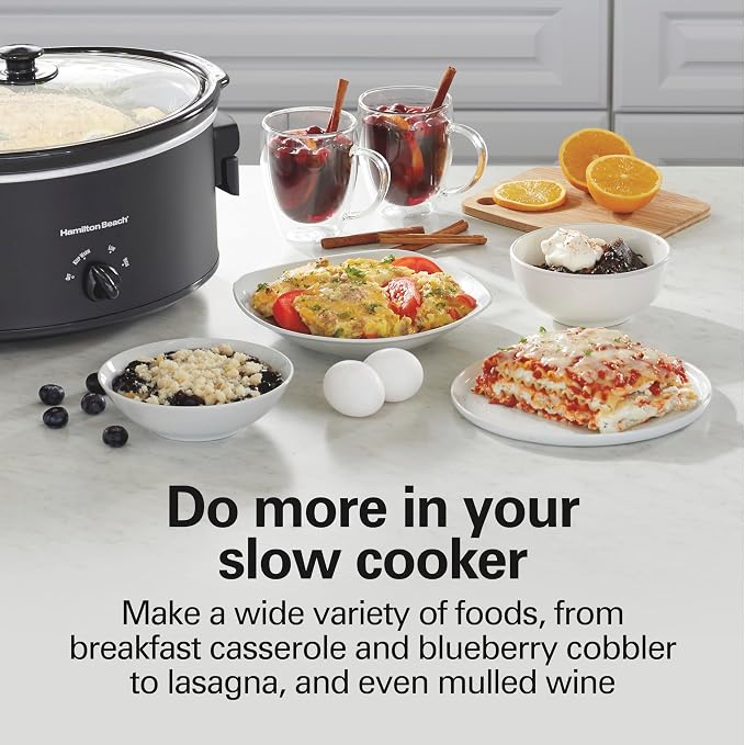 Hamilton Beach 7 Quart Slow Cooker with Space-Saving Folding Handles, 3 Heat Settings, Dishwasher Safe Stoneware Crock and Glass Lid, Black (33174)