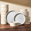 24-Piece Dinnerware Set for 8, Famiware Premium Stoneware Dish Set with Ribbed Plates and Deep Bowls, Double Reactive Glaze, Chip & Scratch Resistant, Microwave & Dishwasher Safe, Cappuccino White