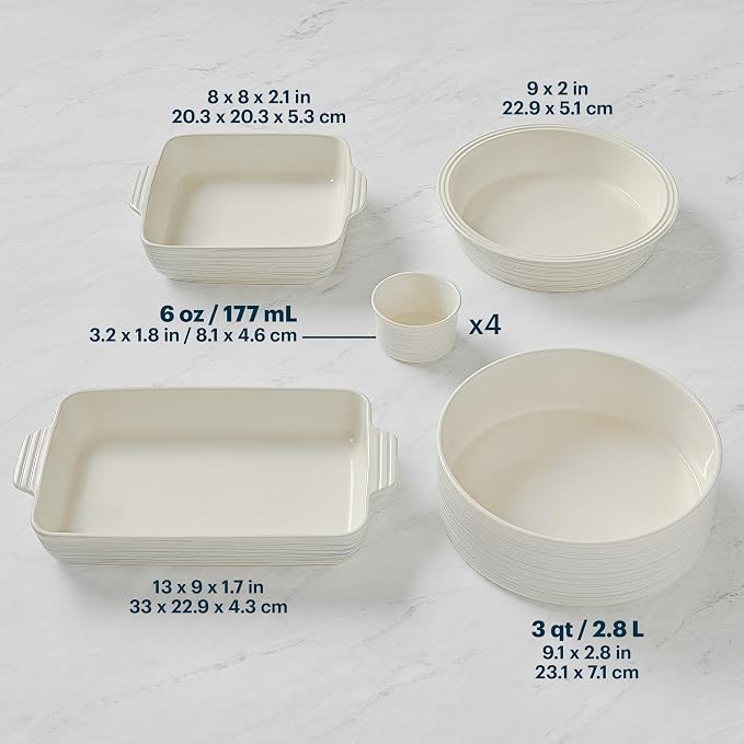 Pyrex 8-Piece Ceramic Complete Bakeware Set, Nonstick Pie, Casserole, Cake, Lasagna Oven Pans, Bakers, For Baking, Roasting, Steaming