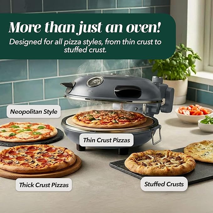 Cook With Color Electric Countertop Pizza Oven, Indoor Crispy Crust Pizza Maker, 12 Inch Pizza Oven with Ceramic Stone, Heats up to 800°F, Dual Temperature Control, Includes Pizza Peel, Gunmetal Gray