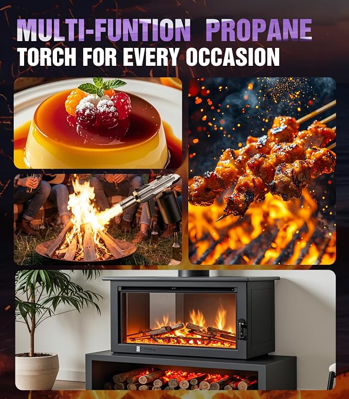 Powerful Propane Torch Gun, Kitchen cooking Torch lighter with Adjustable Flame, Flame Thrower Gun Butane Torch for Searing Steak, BBQ, Campfire, Fireplace (Tank Not Included)(Graffiti)